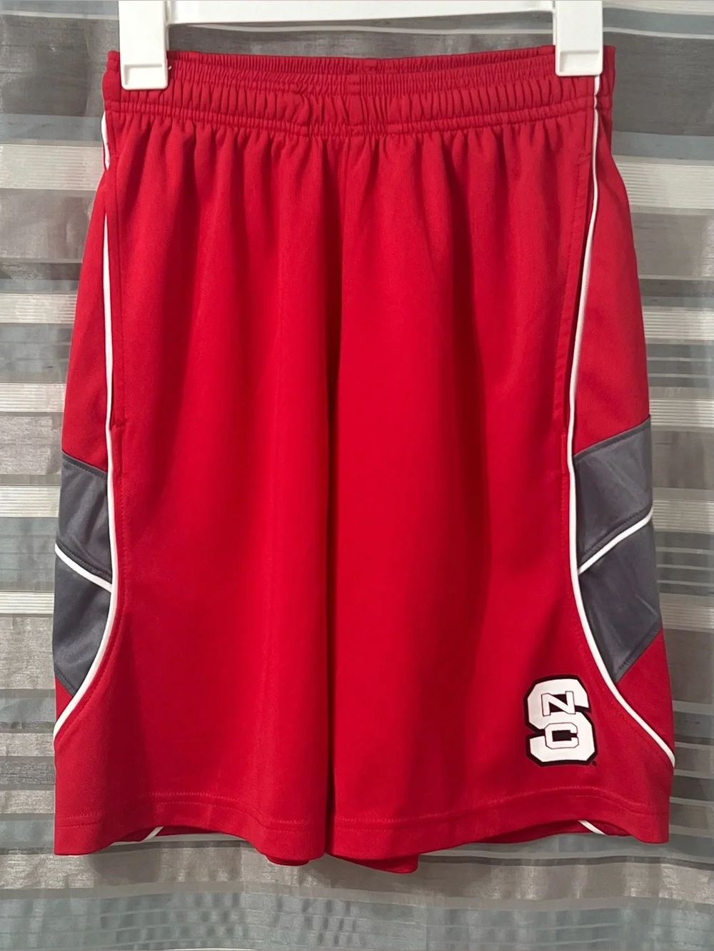 NC State Wolfpack Men's Athletic Red Basketball Shorts with Gray Panels